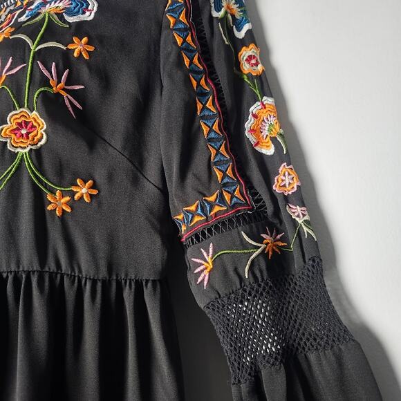 Altar’d State Black Embroidered Dress S Whimsygoth Witchy Boho Festival Cottage - Picture 3 of 10